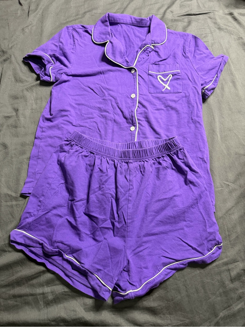 Women's Purple Short-Sleeve Pajama Set with Contrast Piping